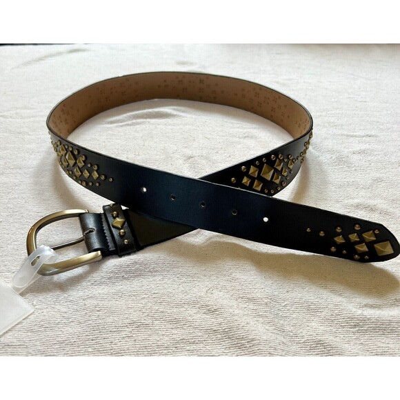 Women's No Boundaries Brown Bronze Studded Belt Faux Leather Size XL Punk Metal - Picture 3 of 4